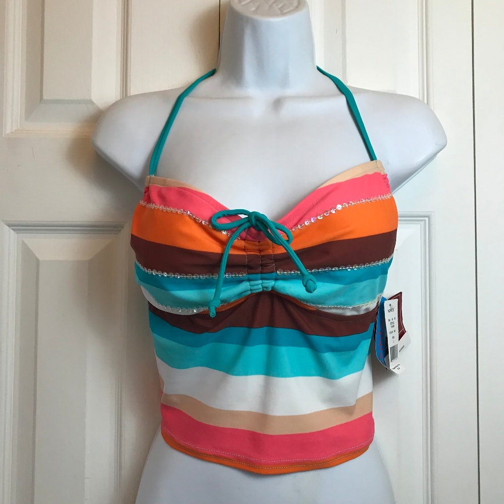 First Kiss Padded Swim Tankini Top Sequins NWT L